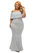 Sexy Grey White Striped Ruffle Tube Plus Size Maxi Dress